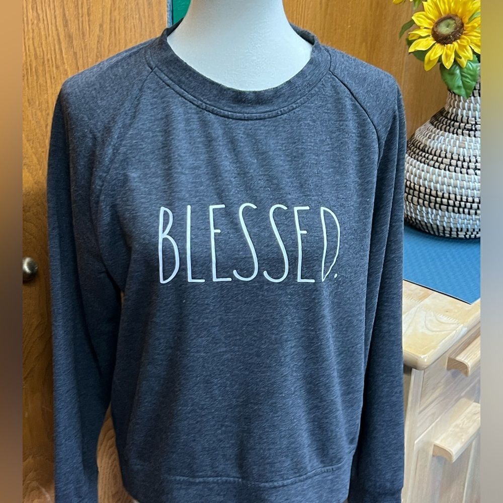 EUC Rae Dunn Gray “Blessed” Sweatshirt Size Medium #040